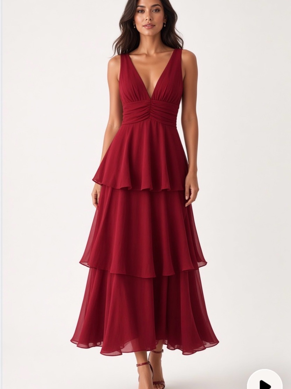 Tiered V-Neck Maxi Dress in Deep Red